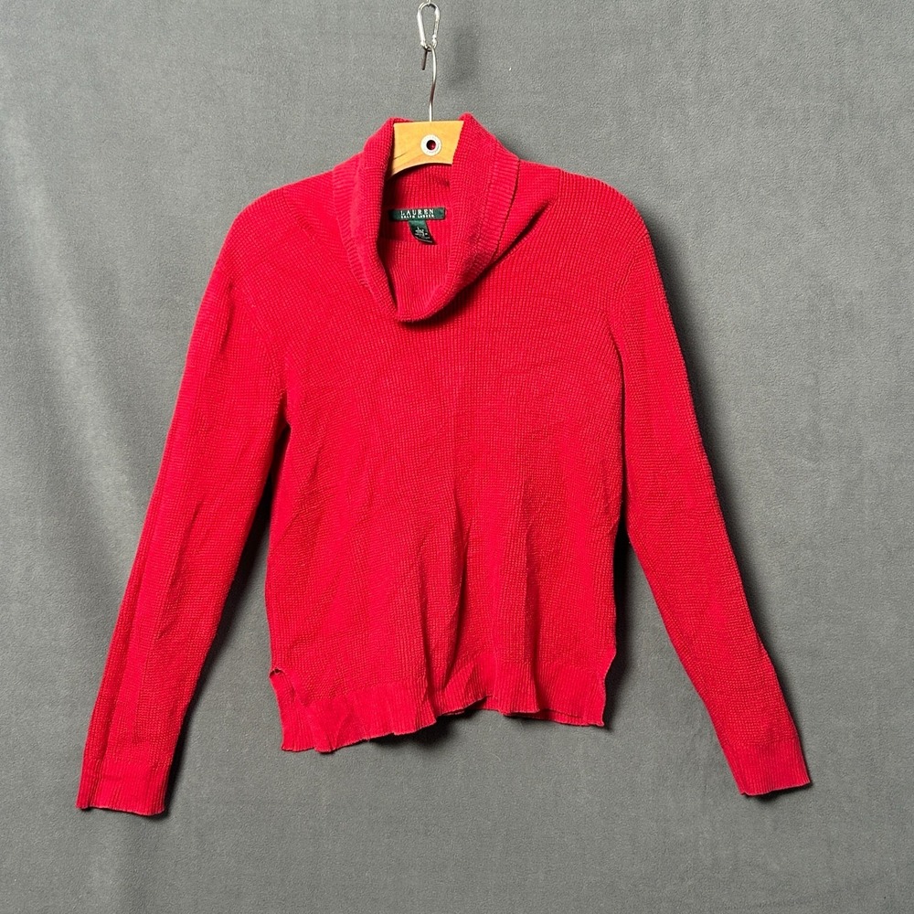 Lauren Ralph Lauren Womens Red Long Sleeve Cowl Neck Knit Pullover Sweater‎ Sz L